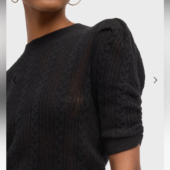 NEW FRAME Pointelle Cashmere Ruched-Sleeve Sweater Size: M - Picture 3 of 10